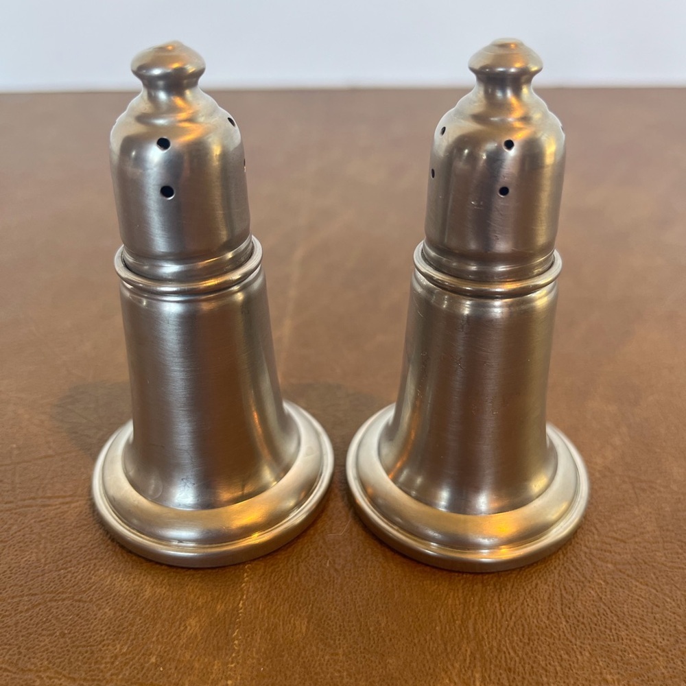 Vintage Empire Pewter Salt and Pepper Shakers with Glass Inserts